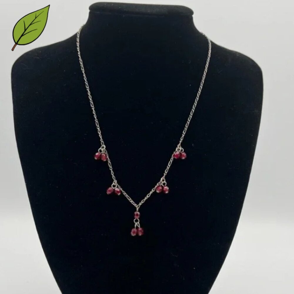 925 Silver Chain Necklace – Unique Red Bead Cluster Design